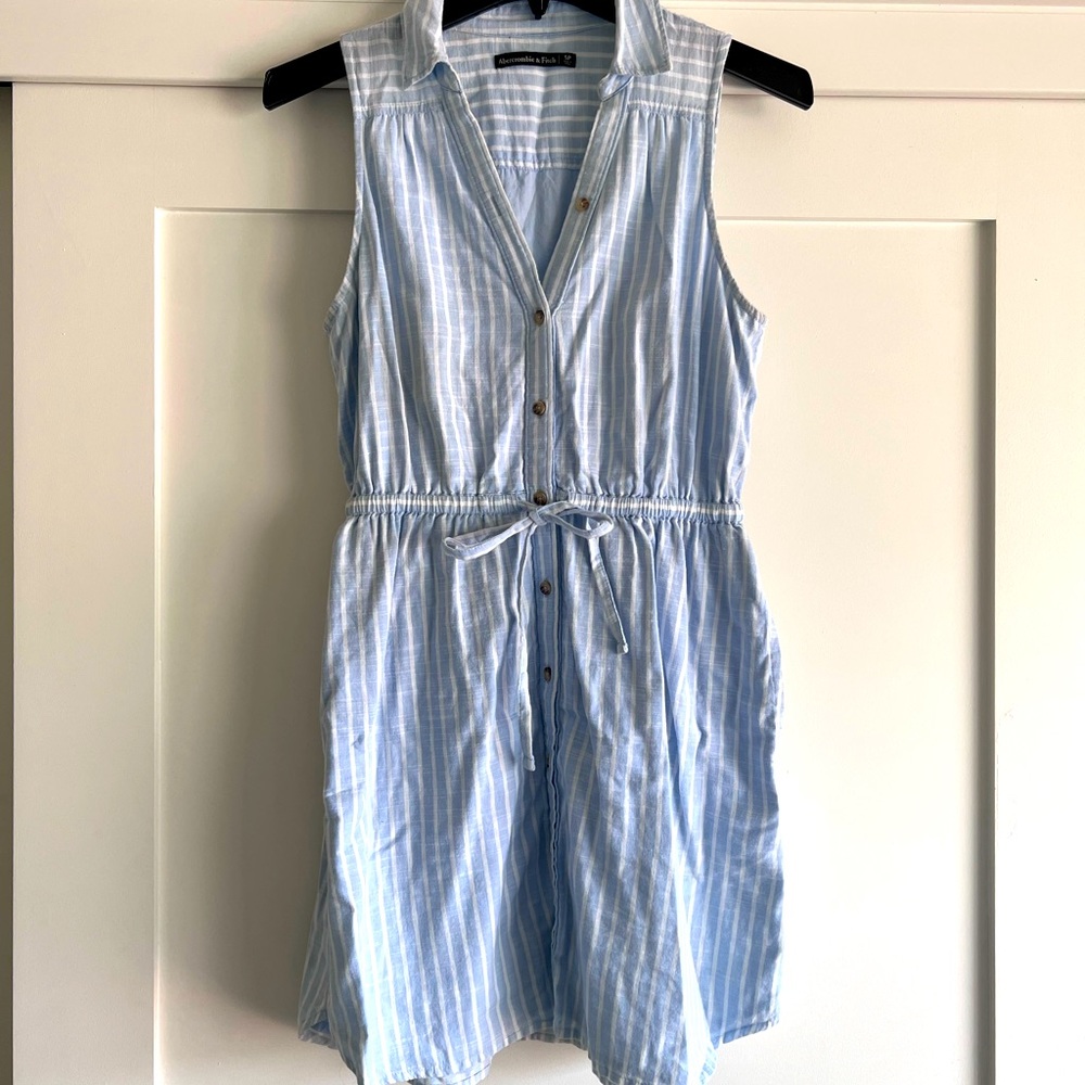 Abercrombie & Fitch Light Blue and White Striped Sleeveless Mini Dress